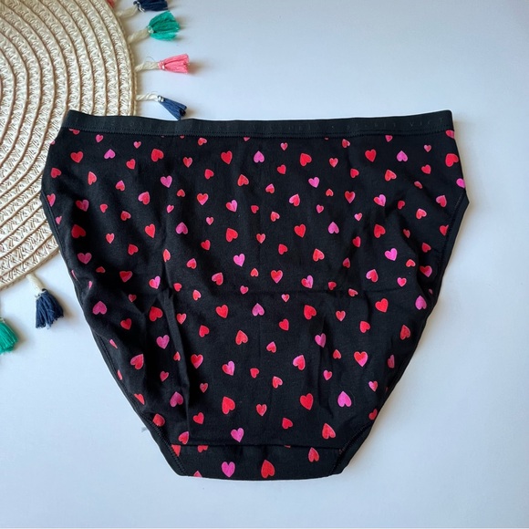 Victoria's Secret Stretch Cotton High-Leg Brief Panty Black w Hearts Small NEW - Picture 3 of 3